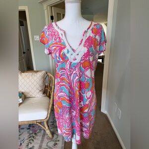 Lilly Pulitzer Pink and Orange Women's Short Sleeve Dress Size Large